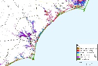 Cape Lookout to South of Cape Fear, North Carolina.  Sea level rise planning map