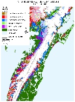 Tangier Island, Chincoteague, Virginia.  Sea level rise planning map
