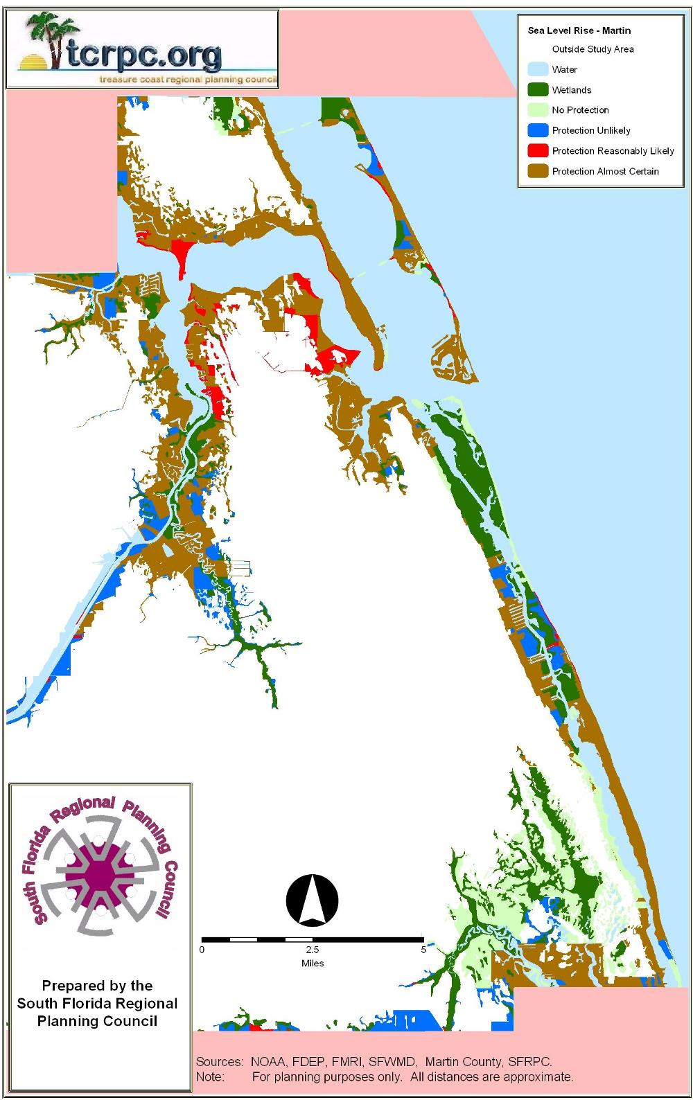 Martin County, Florida sea level rise planning map