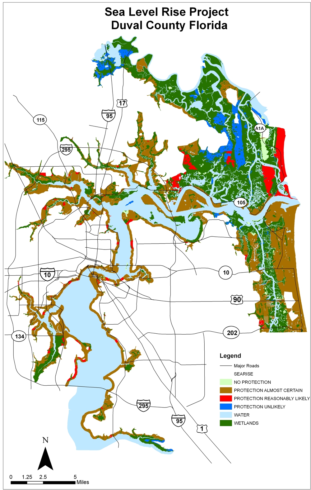 Duval County, Florida sea level rise planning map